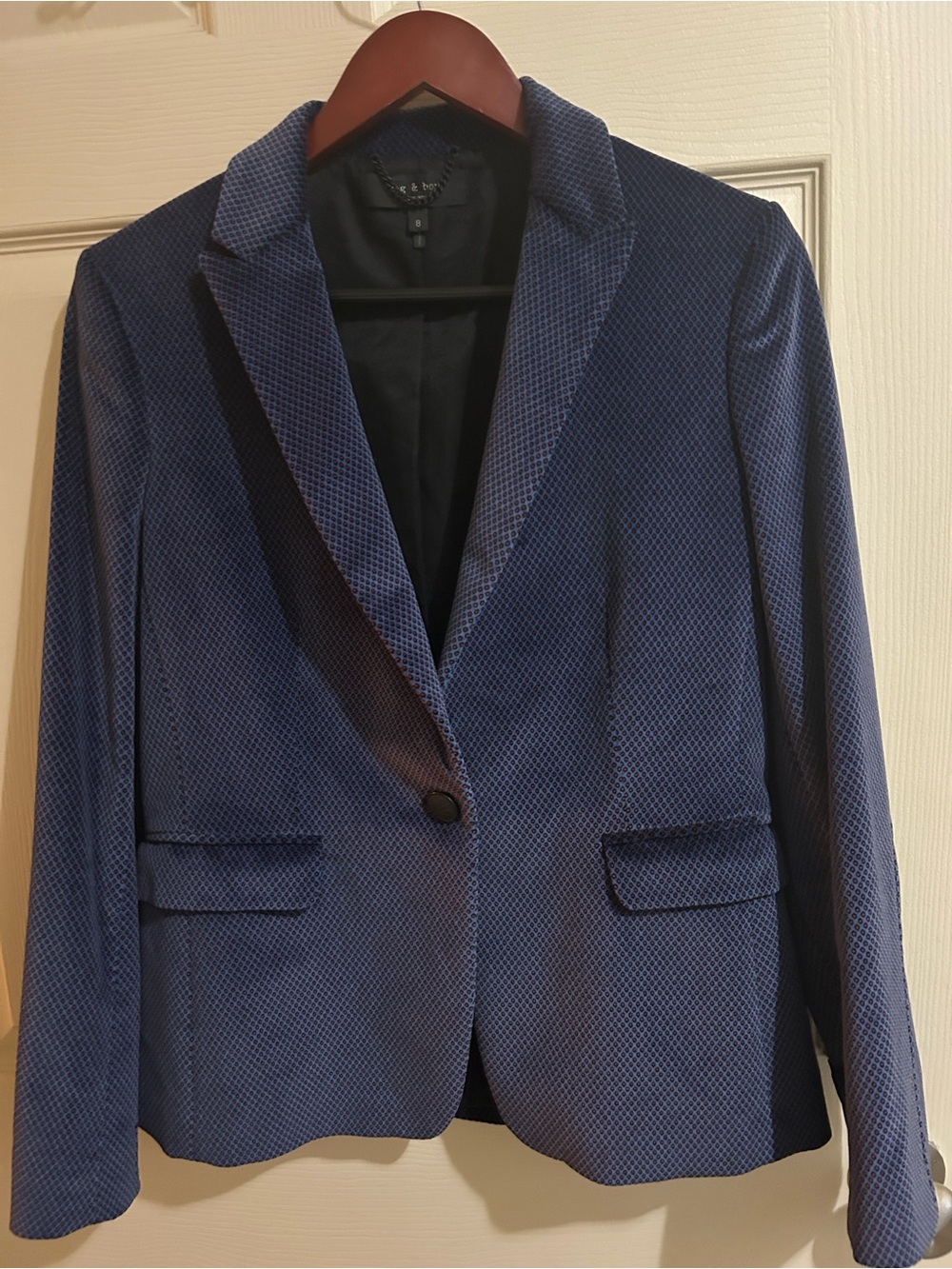 Rag and Bone Red Dots Blue Velvet Blazer Jacket Women’s Size 8